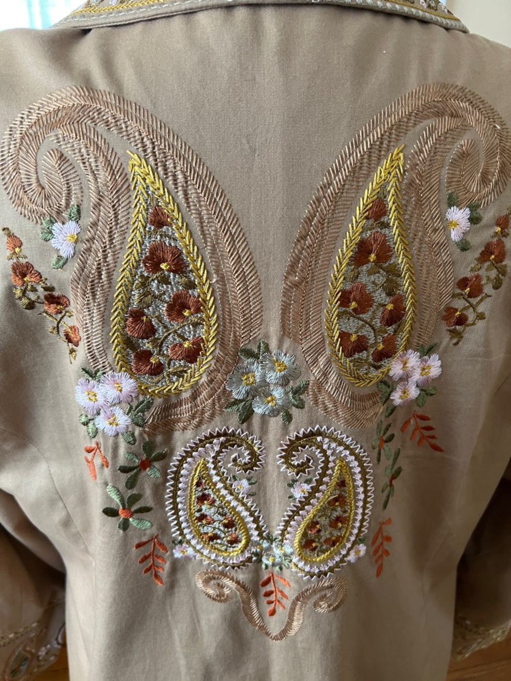 Embroidered Paisley Tan Walking Coat - Picture 5 of 7
